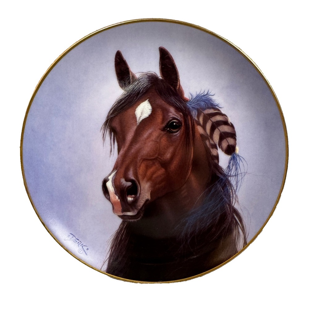 Vintage SHINING SPIRIT Collector Horse Plate Gold Trim 8" By Derk Hansen
